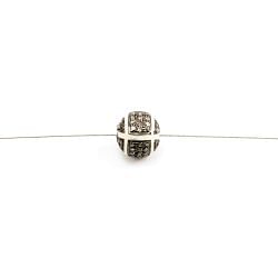925 Sterling Silver Pave Diamond Bead With White Enamel, (Ball Shape).