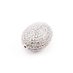 925 Sterling Silver Oval Shape Cubic Zirconia Stone Pave Diamond Bead.