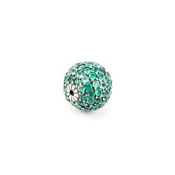 925 Sterling Silver Natural Peridot Stone In  Round Ball Shape Pave Diamond Bead.