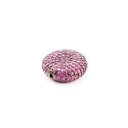925 Sterling Silver Pave Diamond Bead With Ruby  Stone In Puff Coin Shape.