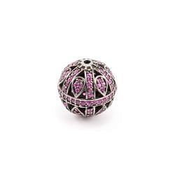 925 Sterling Silver Round Ball Shape Pave Diamond Bead With Natural Ruby Stone.