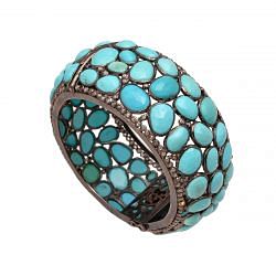 925 Sterling Silver Diamond Bangle in Rose Cut Diamond With Turquoise - J-1062 