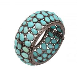 925 Sterling Silver Black Rhodium Plating Diamond Bangle Studded With Turquoise Stone - J-1065