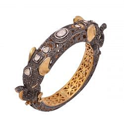 925 Sterling Silver Gold Black Rhodium Plating Bangle Studded with Diamond and Stone. J-1106