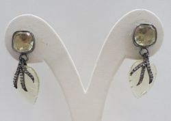 Victorian Jewelry, Silver Diamond Earring With Rose Cut Diamond And Lemon Quartz Stone Studded  In 925 Sterling Silver Black Rhodium Plating. J-1277