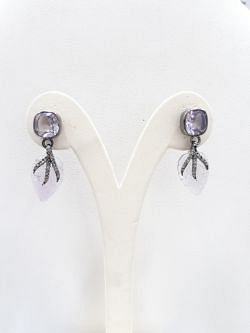 Victorian Jewelry, Silver Diamond Earring With Rose Cut Diamond And Amethyst Stone Studded   In 925 Sterling Silver Black Rhodium Plating. J-1305
