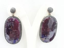 Amazing 925 Sterling Silver Diamond Earring In Multi Sapphire Stone -  J-1338