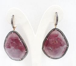 Beautiful 925 Sterling Silver Diamond Earring Studded With Ruby Stone - J-1400