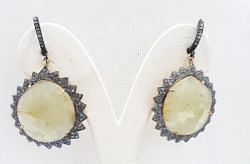 Elegant 925 Sterling Silver Diamond Earring In Yellow Sapphire Stone -  J-1406