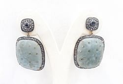 Amazing 925 Sterling Silver Diamond Earring With Green Sapphire & Kyanite Stone - J-1423