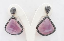 Trendy 925 Sterling Silver Diamond Earring For Women In Pink Sapphire Stone -  J-1426