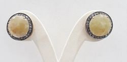 Beautiful 925 Sterling Silver Diamond Earring With  Yellow Sapphire Stone - J-1429