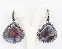 925 Sterling Silver Diamond Earring In Multi Sapphire Stone With Black Rhodium Plating -  J-1433