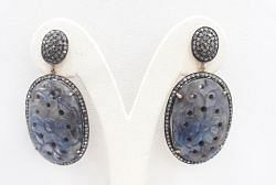  925 Sterling Silver Diamond Earring In Amazing look With  Sapphire Stone -  J-1436