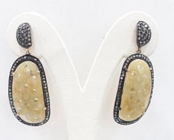 Trendy 925 Sterling Silver Diamond Earring In Rose Cut Diamond &  Yellow Sapphire Stone - J-1440