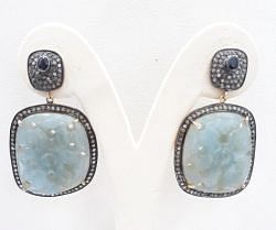 Sparkling 925 Sterling Silver Diamond Earring In Sapphire & Kyanite Stone - J-1446