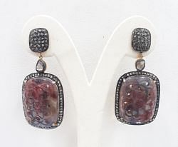 Luxury Women 925 Sterling Silver Diamond Earring With  Sapphire Stone -  J-1448