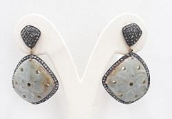 Solid Women 925 Sterling Silver Diamond Earring In Black Rhodium Plating - J-1449