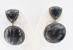 925 Sterling Silver Diamond Earring In Black Rutile Quartz Stone - J-1452