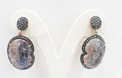 Natural  925 Sterling Silver Diamond Earring With Rose Cut Diamond And Sapphire Stone -  J-1453