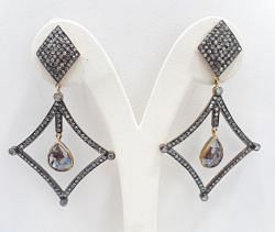 Lovely 925 Sterling Silver Diamond Earring Studded With Polki  Brown Diamond Stone -  J-1474