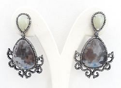  925 Sterling Silver Diamond Earring In  Multi Sapphire Stone -  J-1489