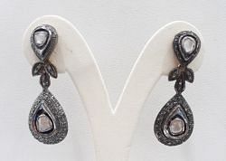 Fancy 925 Sterling Silver Diamond Earring In Polki Diamond -  J-1558