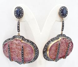 Beautiful 925 Sterling Silver Diamond Earring With  Ruby And Kyanite Stone -  J-1573