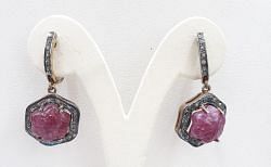 Amazing 925 Sterling Silver Diamond Earring Studded With Ruby Stone -  J-1593