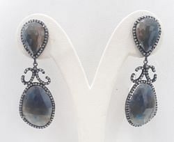  925 Sterling Silver Diamond Earring In  Multi Sapphire Stone -  J-1641