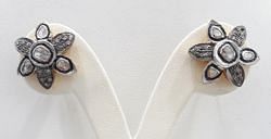 925 Sterling Silver Diamond Earring - Rose Cut Diamond And Polki Diamond, J-1681