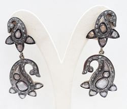 925 Sterling Silver Diamond Earring Studded With Rose Cut Diamond - J-1744