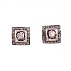 925 Sterling Silver Diamond Earring Studded With Rose Cut Diamond  - J-1783