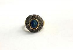 Victorian Jewelry, Silver Diamond Ring With Rose Cut Diamond And Kyanite Stone Studded  In 925 Sterling Silver Gold, Black Rhodium Plating. J-1799