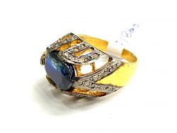 Victorian Jewelry, Silver Diamond Ring With Rose Cut Diamond And Kyanite Stone Studded  In 925 Sterling Silver Gold, Black Rhodium Plating.  J-1800