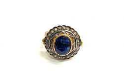 Victorian Jewelry, Silver Diamond Ring With Rose Cut Diamond And Kyanite Stone Studded  In 925 Sterling Silver Gold, Black Rhodium Plating. J-1802