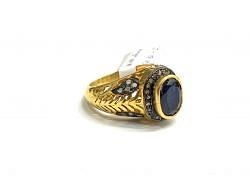 Victorian Jewelry, Silver Diamond Ring With Rose Cut Diamond,  And Kyanite Stone Studded  In 925 Sterling silver Gold, Black Rhodium Plating. J-1808