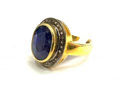 Victorian Jewelry, Silver Diamond Ring With Rose Cut Diamond And Kyanite Stone Studded  In 925 Sterling Silver Gold, Black Rhodium Plating. J-1817