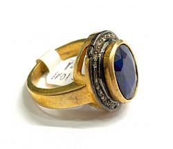 Victorian Jewelry, Silver Diamond Ring With Rose Cut Diamond And Kyanite Stone Studded  In 925 Sterling Silver Gold, Black Rhodium Plating. J-1821