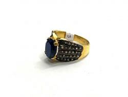 Victorian Jewelry, Silver Diamond Ring With Rose Cut Diamond And Kyanite Stone Studded In 925 Sterling Silver Gold, Black Rhodium Plating. J-1880