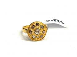 Victorian Jewelry, Silver Diamond Ring With Rose Cut Polki Diamond Studded In 925 Sterling Silver Gold Plating. J-1887