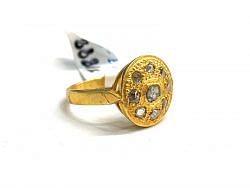 Victorian Jewelry, Silver Diamond Ring With Rose Cut Polki Diamond Studded In 925 Sterling Silver Gold Plating. J-1888