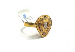 Victorian Jewelry, Silver Diamond Ring With Rose Cut Polki Diamond Studded In 925 Sterling Silver Gold Plating. J-1889