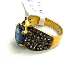 Victorian Jewelry, Silver Diamond Ring With Rose Cut Diamond And Kyanite Stone Studded In 925 Sterling Silver Gold, Black Rhodium Plating. J-1895