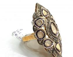 Victorian Jewelry, Silver Diamond Ring With Rose Cut Diamond And Polki Diamond Studded In 925 Sterling Silver Gold, Black Rhodium Plating. J-1910
