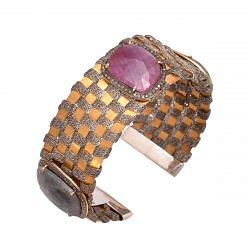  925 Sterling Silver Bangle Studded With Natural Diamond and Multi- Stone -  J-1974 A