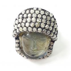 Beautiful Handmade 925 Sterling Silver Ring With Natural Diamond And Labradorite Stone Studded In Black Rhodium. J-1985
