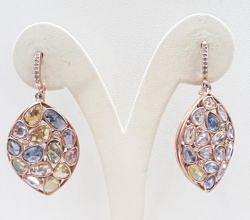 925 Sterling Silver Diamond Earring With Multi Sapphire Stone   - J-2020