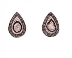 925 Sterling Silver Diamond Earring - Rose Cut Diamond  - J-2027