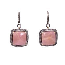925 Sterling Silver Diamond Earring - Rose Cut Diamond And Pink Sapphire Stone   - J-2032